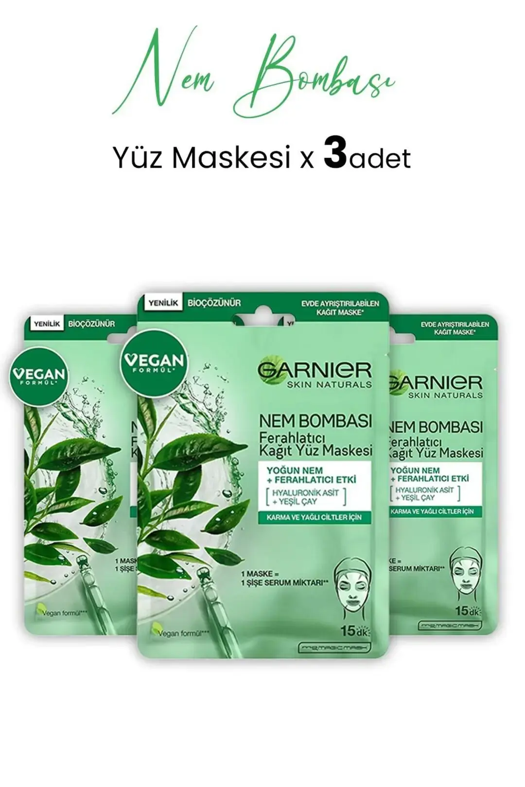 Garnier Kağıt Yüz Maskesi Ferahlatıcı Nem Bombası 28 gr X 3 Adet