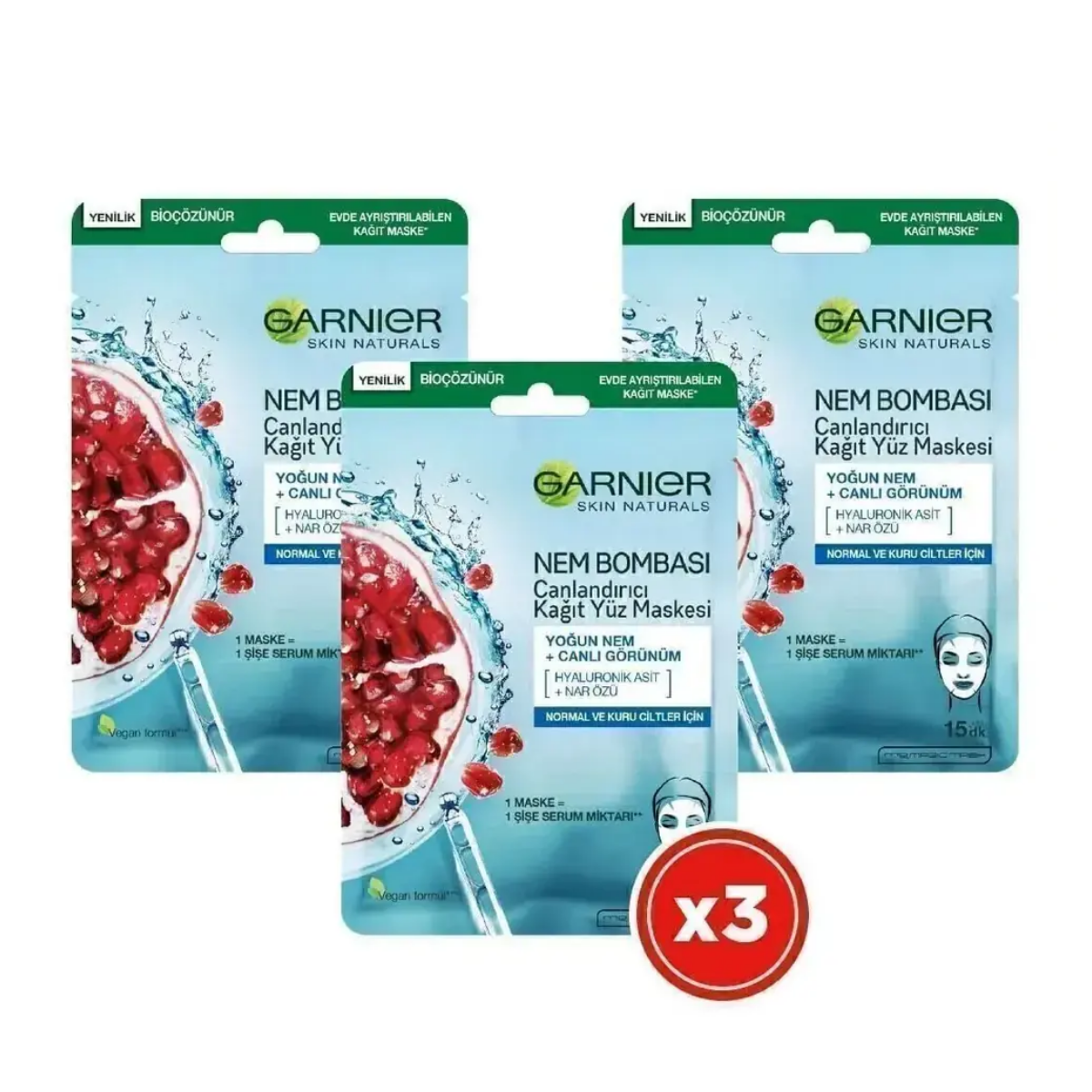 Garnier Nem Bombası Canlandırıcı Kağıt Maske 28 gr 3'lü Klasik
