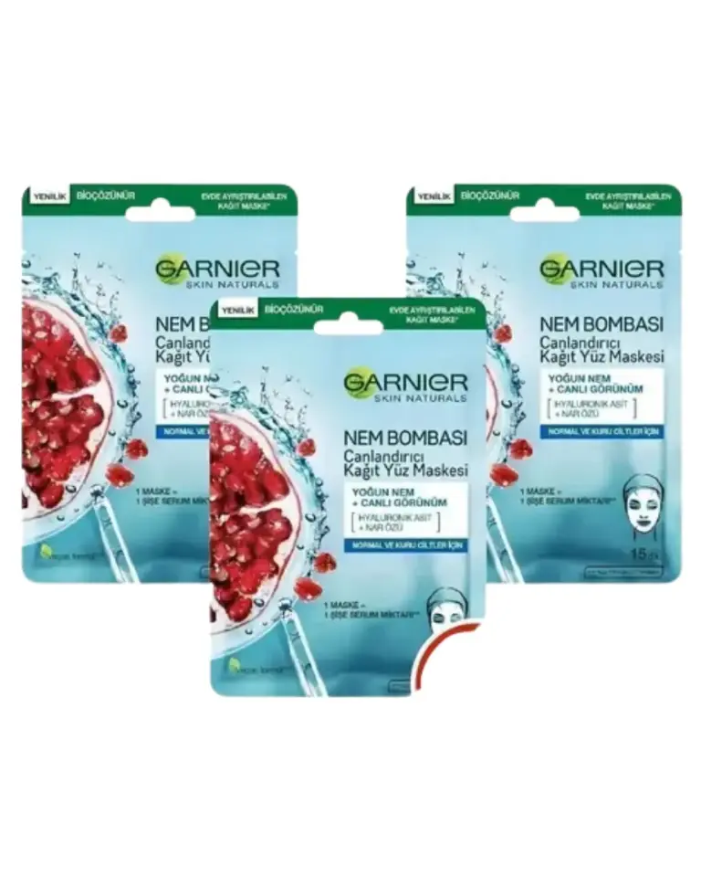 Garnier Nem Bombası Canlandırıcı Kağıt Maske 28 gr 3'lü Klasik