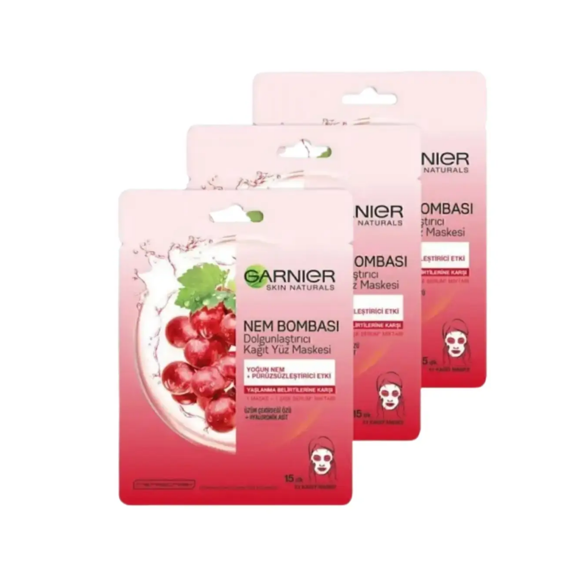 Garnier Nem Bombası Dolgunlaştırıcı Kağıt Yüz Maskesi 3'lü Set
