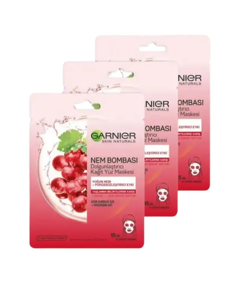 Garnier Nem Bombası Dolgunlaştırıcı Kağıt Yüz Maskesi 3'lü Set