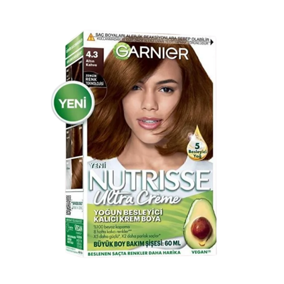Garnier Nutrisse Yoğun Besleyici Kalıcı Krem Saç Boyası 4.3 Altın Kahve