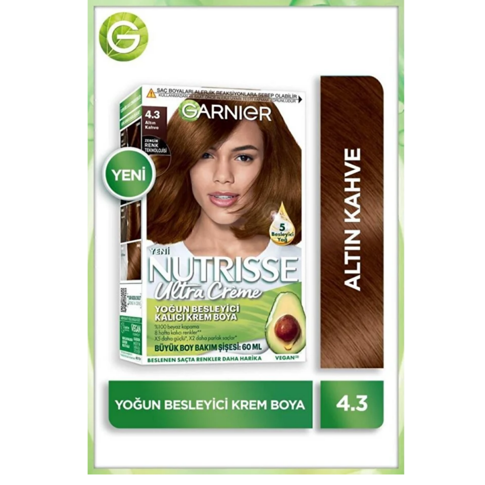 Garnier Nutrisse Yoğun Besleyici Kalıcı Krem Saç Boyası 4.3 Altın Kahve