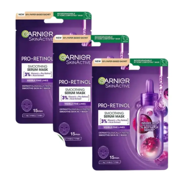 Garnier Pro-Retinol Pürüzsüzleştirici Kağıt Maske 3'lü Set