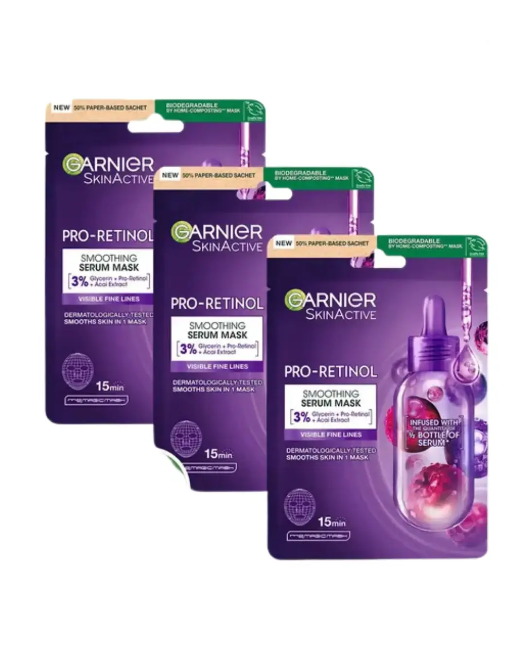 Garnier Pro-Retinol Pürüzsüzleştirici Kağıt Maske 3'lü Set