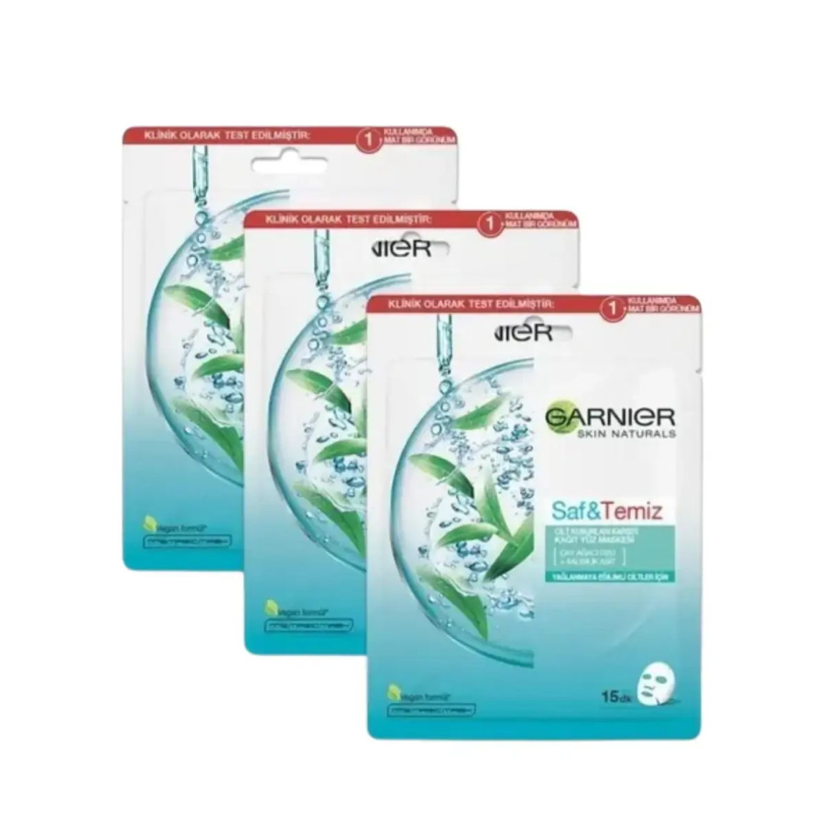 Garnier Saf ve temiz Cilt Kusurları Karşıtı Kağıt Yüz Maskesi 3'lü Set
