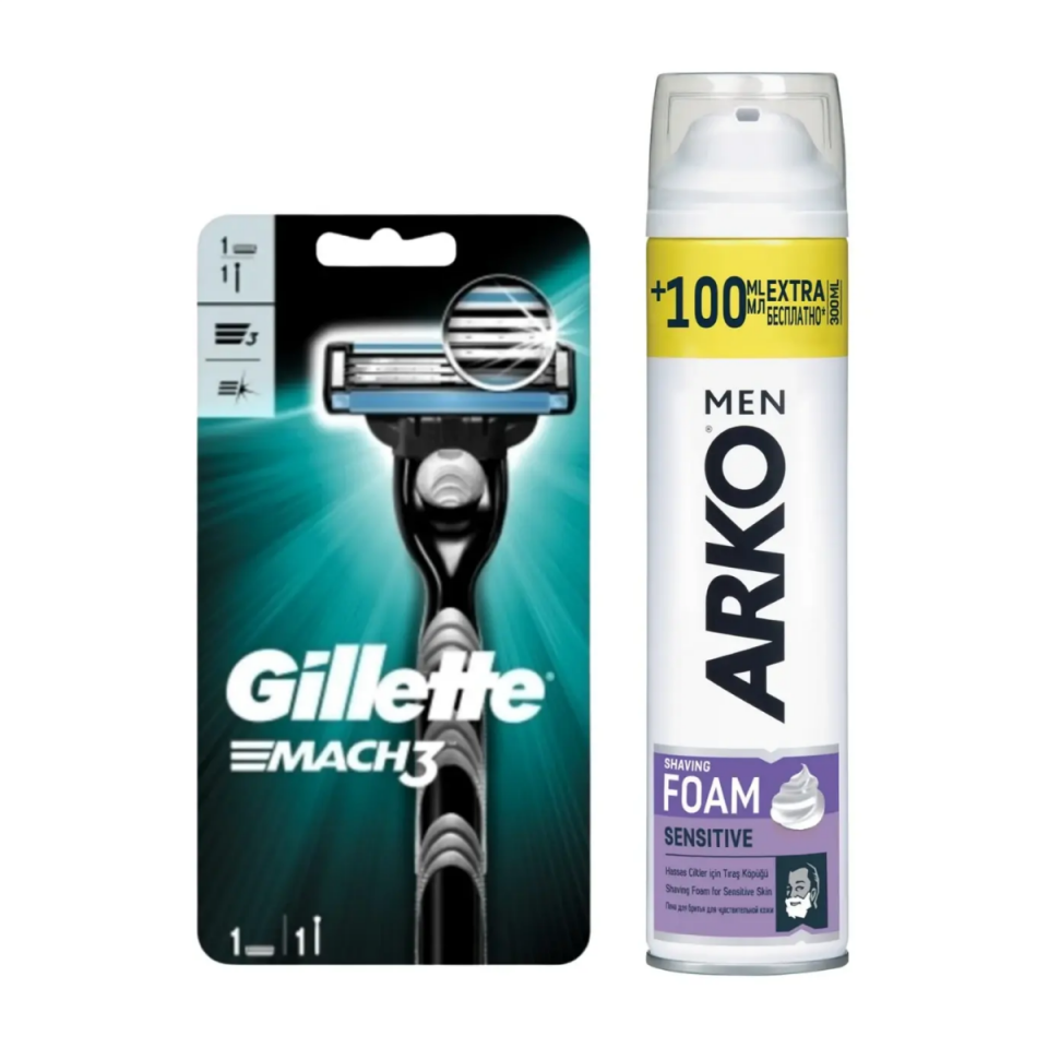 Gillette Mach3 Tıraş Makinesi + Arko Tıraş Köpüğü Sensitive 300 Ml