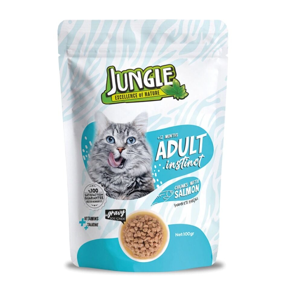 Jungle Pouch Somon Parçalı Yetişkin Kedi Konservesi 100gr