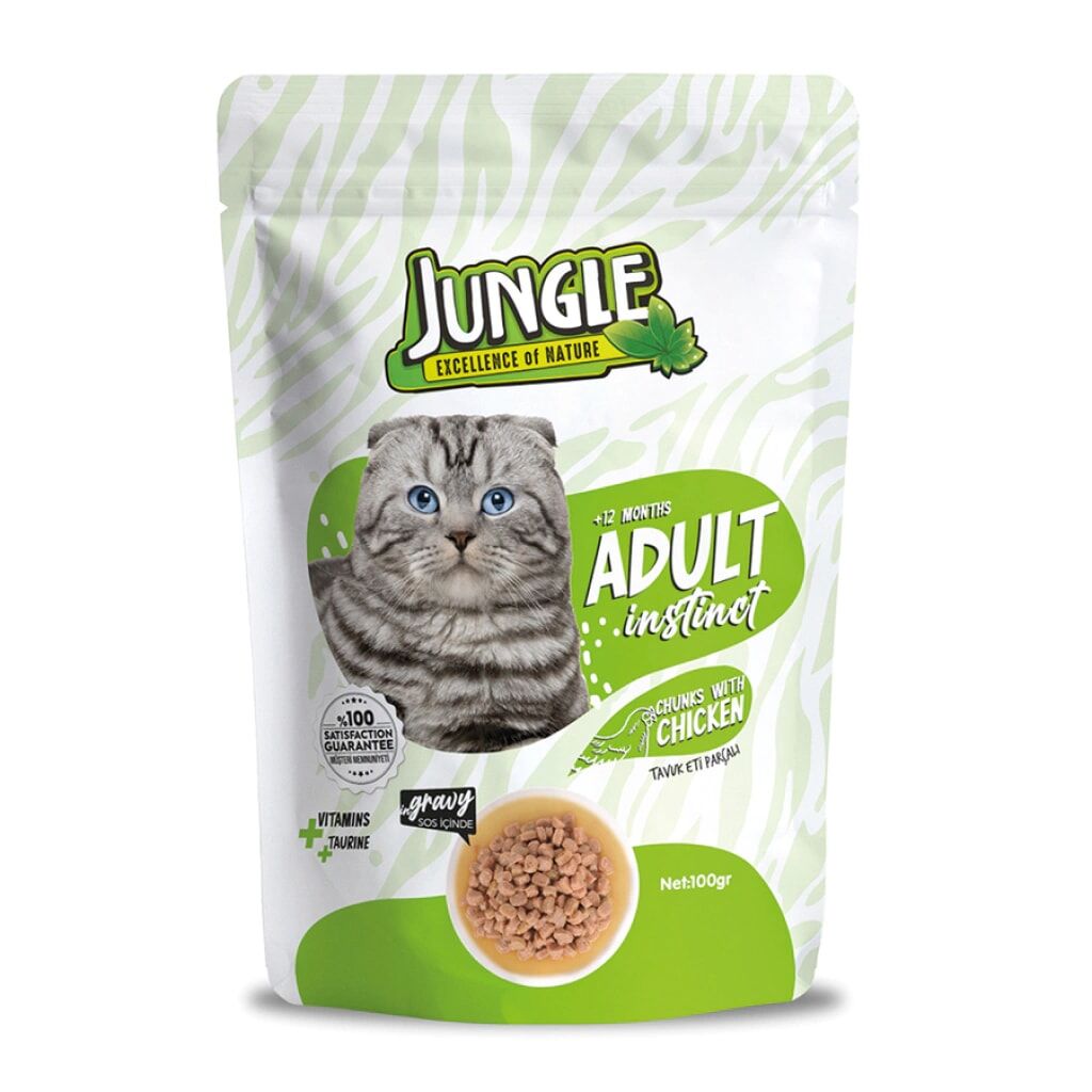 Jungle Pouch Tavuk Eti Parçalı Soslu Yetişkin Kedi Konservesi 100gr