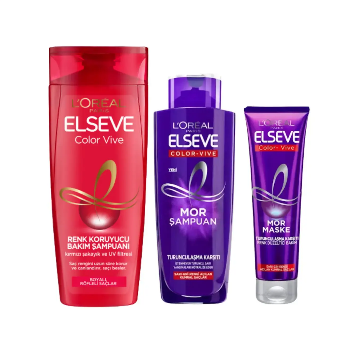 Loreal Elseve Colorvive Renk Koruyucu Bakım Şampuan 360 ml & Turunculaştırma Karşıtı Mor Şampuan 200 ml & Mor Maske