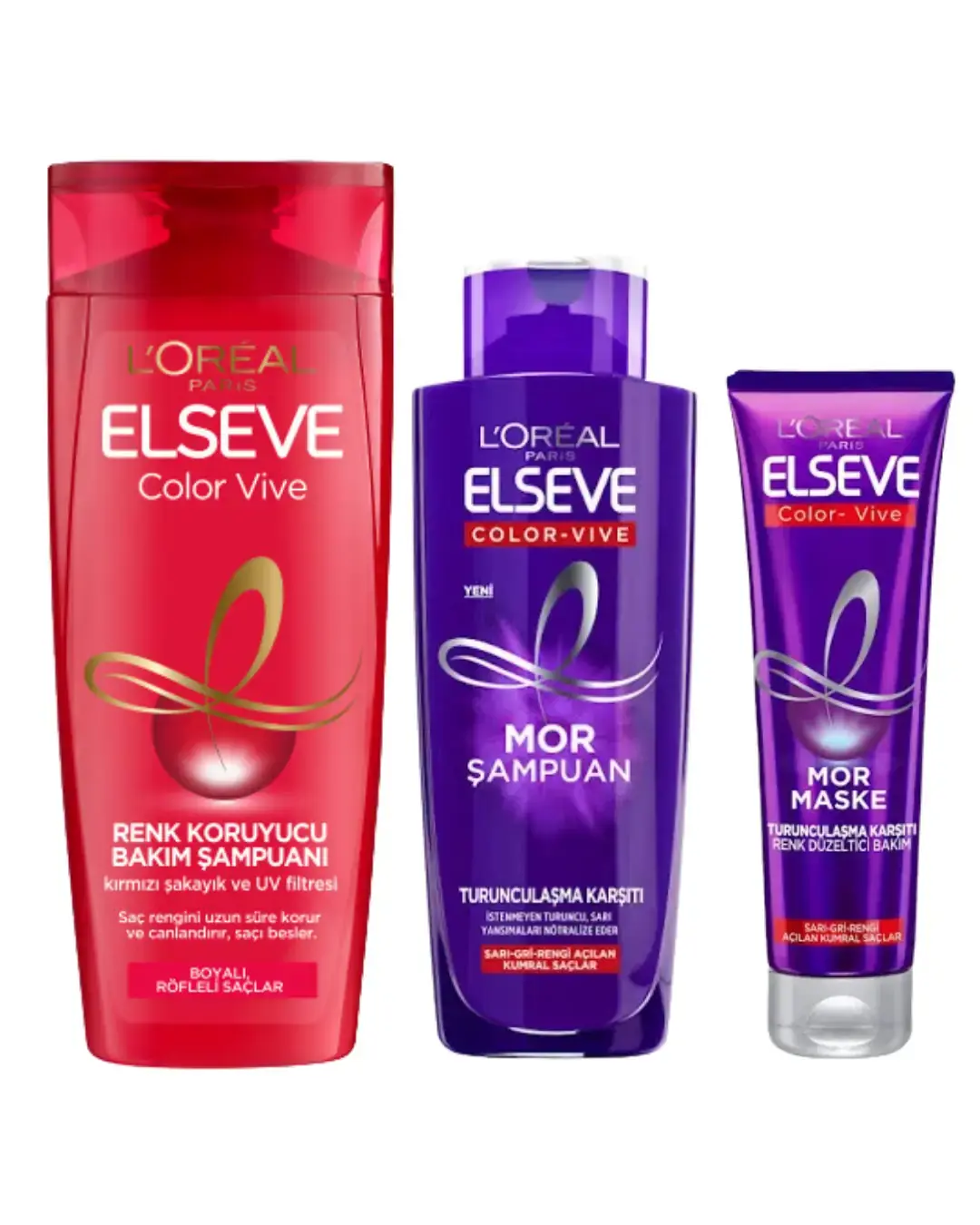 Loreal Elseve Colorvive Renk Koruyucu Bakım Şampuan 360 ml & Turunculaştırma Karşıtı Mor Şampuan 200 ml & Mor Maske
