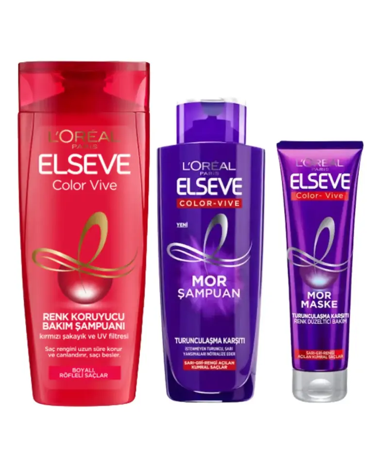Loreal Elseve Colorvive Renk Koruyucu Bakım Şampuan 360 ml & Turunculaştırma Karşıtı Mor Şampuan 200 ml & Mor Maske