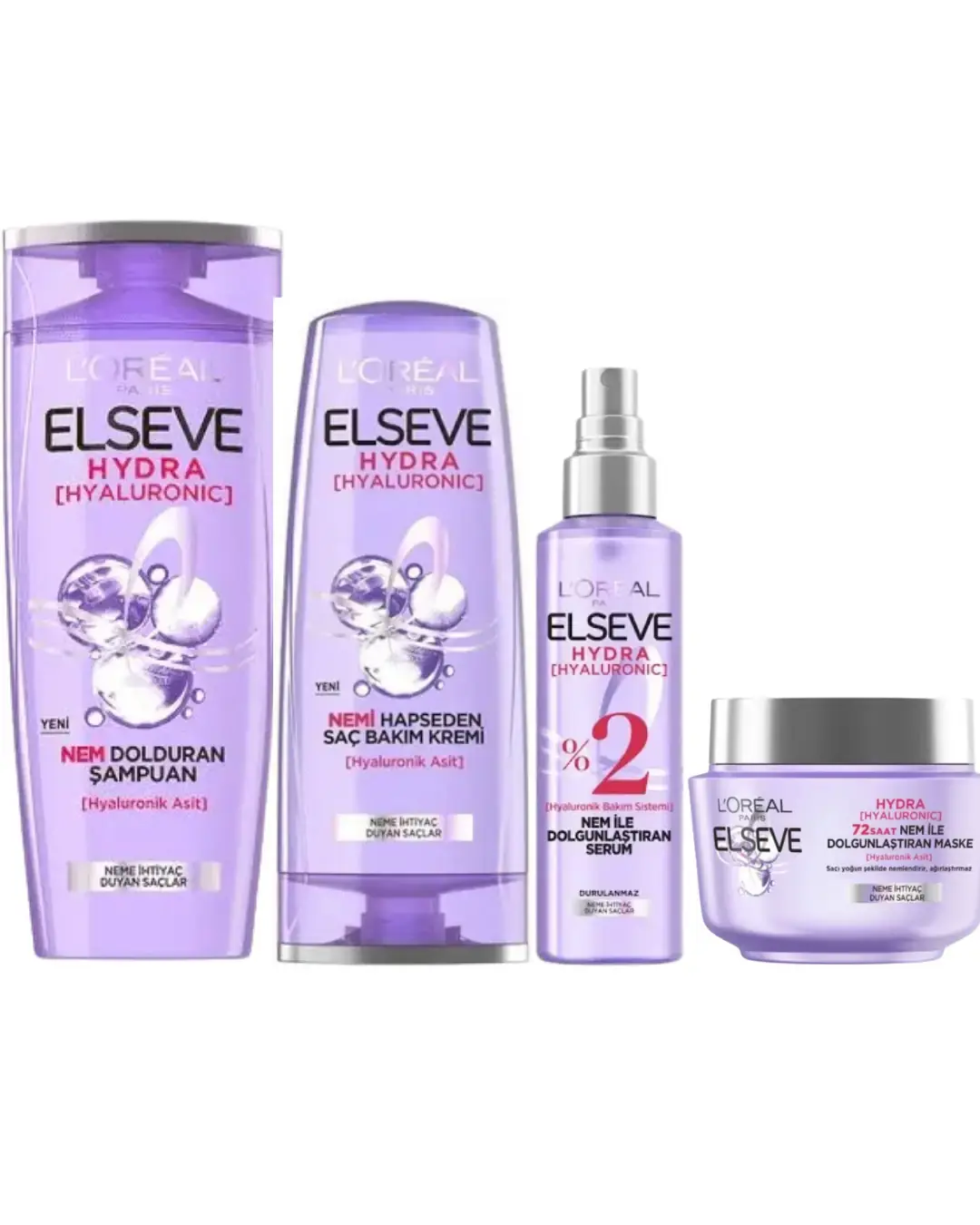 Loreal Elseve Hydra [hyaluronic] Nem İle Dolgunlaştıran Saç Bakım Seti - Şampuan & Saç Bakım Kremi & Serum & Maske