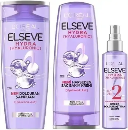 Loreal Elseve Hydra [hyaluronic] Neme Ihtiyaç Duyan Saçlar Için Bakım Seti - Şampuan & Saç Bakım Kremi & Serum