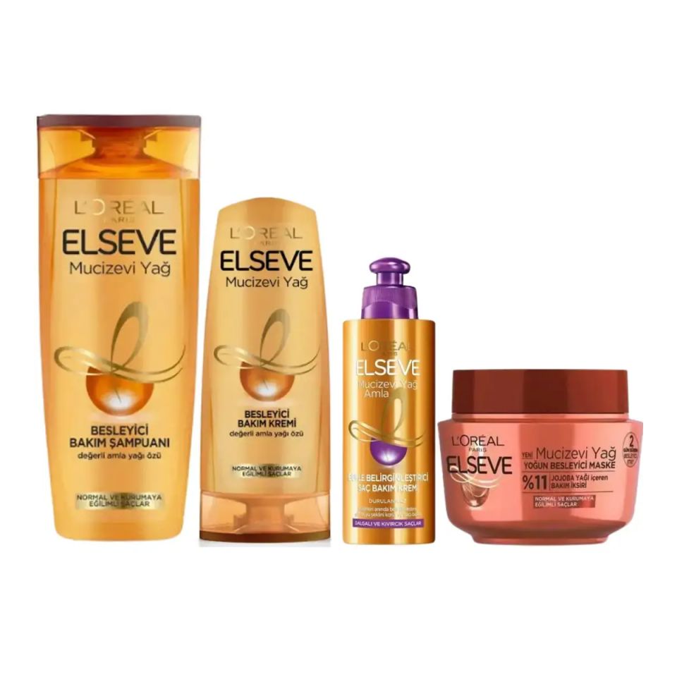 Loreal Elseve Mucizevi Yağ Şampuan + Saç Kremi + Bukle Belirginleştirici Saç Kremi + Saç Maskesi
