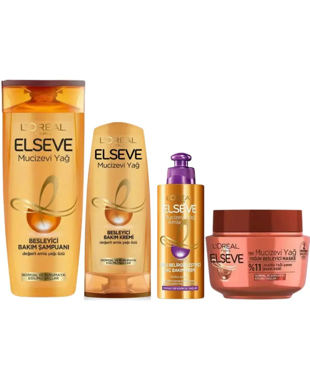 Loreal Elseve Mucizevi Yağ Şampuan + Saç Kremi + Bukle Belirginleştirici Saç Kremi + Saç Maskesi