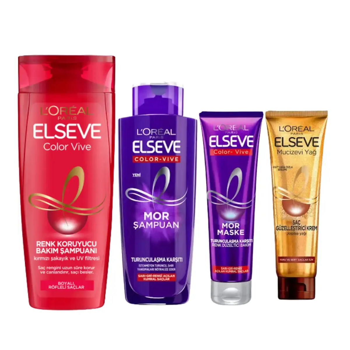 Loreal Elseve Renk Koruyucu Şampuan 360 ml & Mor Şampuan 200 ml &Mor Maske &Saç Güzelleştirici Krem 150ml